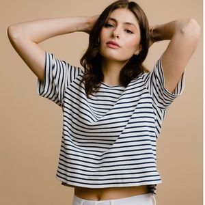 Able Maria Boxy Tee, size M, midnight/cream stripe